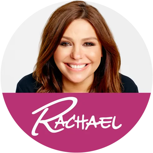 Healthy smiling woman with Rachael logo for hair restoration branding.