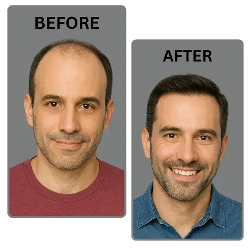 Revitalized man with thicker hair after hair restoration treatment at ROG Hair Institute.