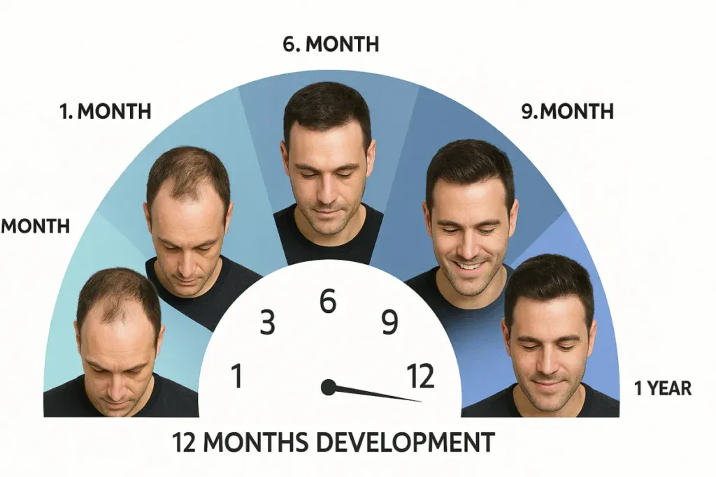 Fine Hair Transplant Progress Over 12 Months.